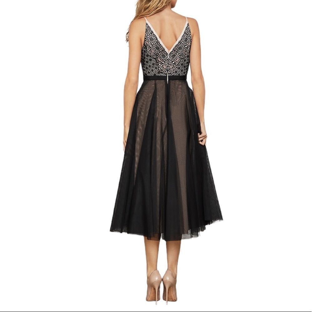 BCBGMAXAZRIA Black Pink Floral Lace Tulle Midi Dress Medium - Picture 3 of 8